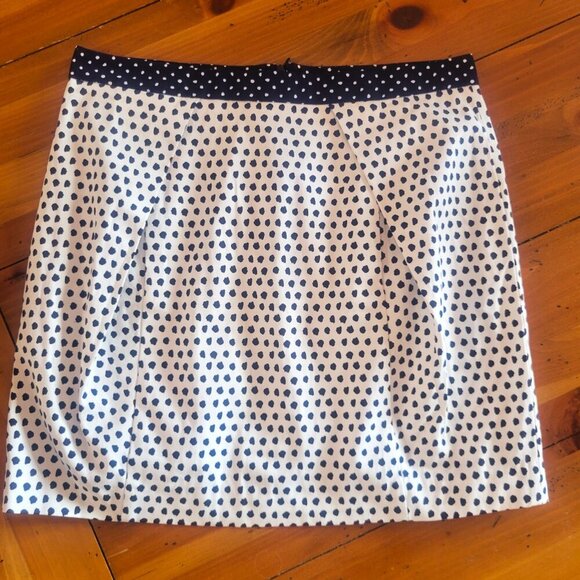 ZARA Women's Navy/White Polka Dot Skirt with Contrasting Waistband - Size M - Picture 5 of 11